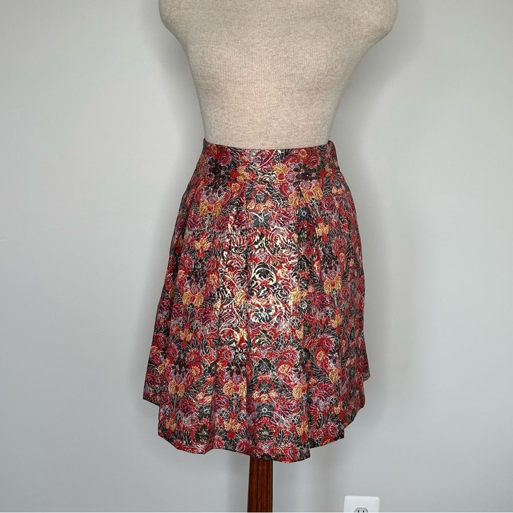 Anthropologie Maeve Rosia Red Floral Metallic Jacquard Circle Skirt Size XS - Picture 6 of 7
